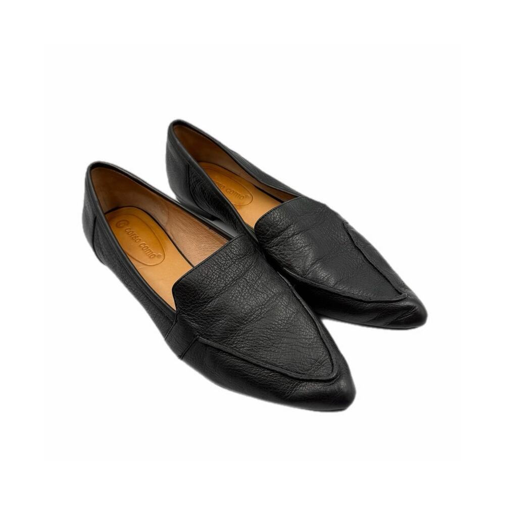 Corso Como Jatiba Black Leather Slip On Pointed Toe Polished Office Flat Loafers